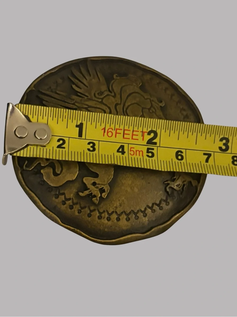 Vintage 70s Pegasus Heavy Brass Belt Buckle Round Dege Design